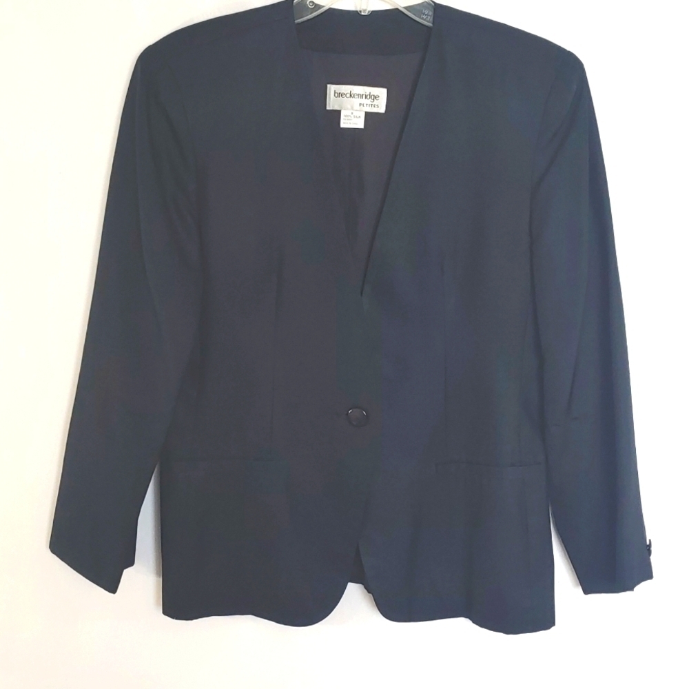 Breckenridge Petites Navy 100% Silk Blazer Size 8 Petite